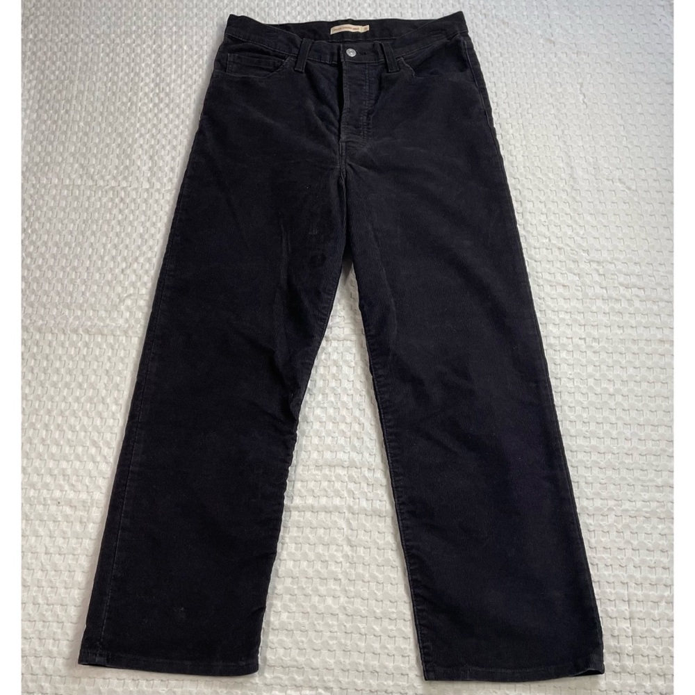 Levi’s Ribcage Straight Ankle Corduroy Pants 31 Womens Black Stretch Button Fly